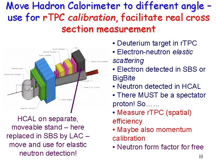 Move Hadron Calorimeter to different angle – use for r. TPC calibration, facilitate real
