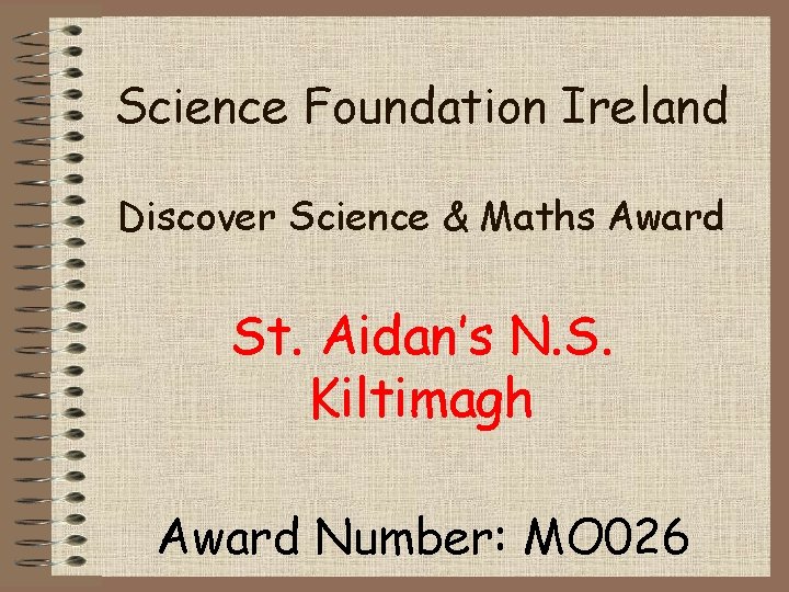 Science Foundation Ireland Discover Science & Maths Award St. Aidan’s N. S. Kiltimagh Award