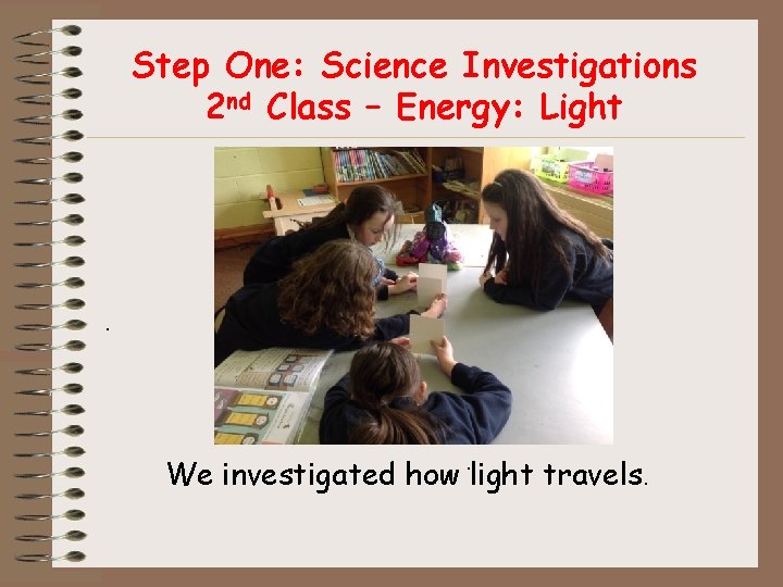 Step One: Science Investigations 2 nd Class – Energy: Light . . We investigated