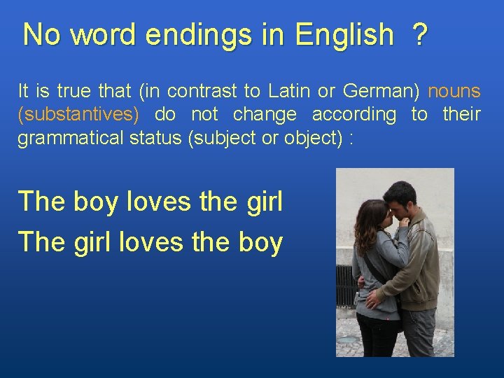 No word endings in English ? It is true that (in contrast to Latin