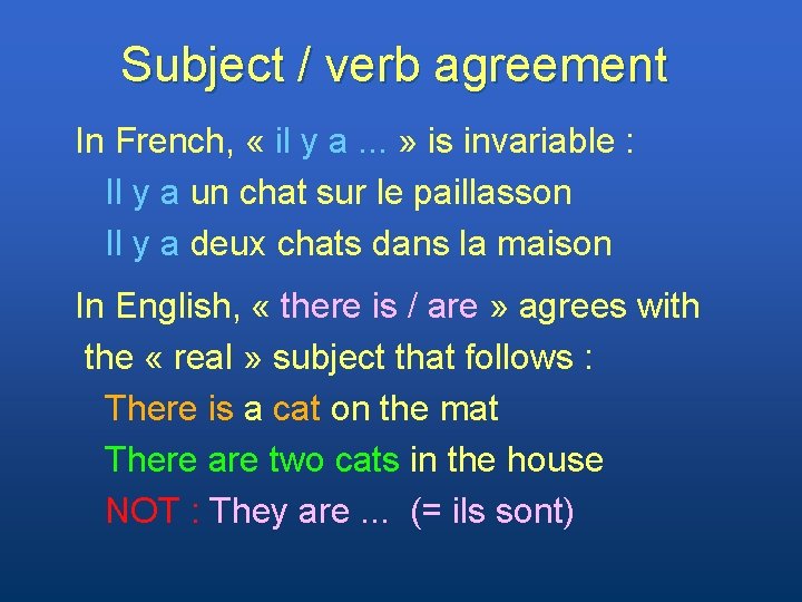 Subject / verb agreement In French, « il y a. . . » is