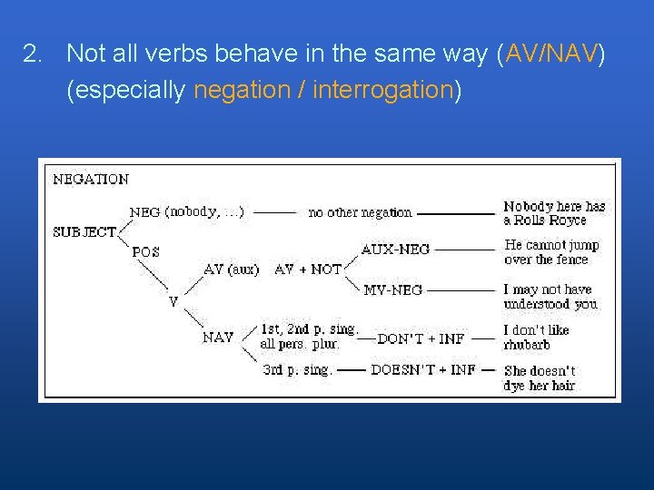 2. Not all verbs behave in the same way (AV/NAV) (especially negation / interrogation)