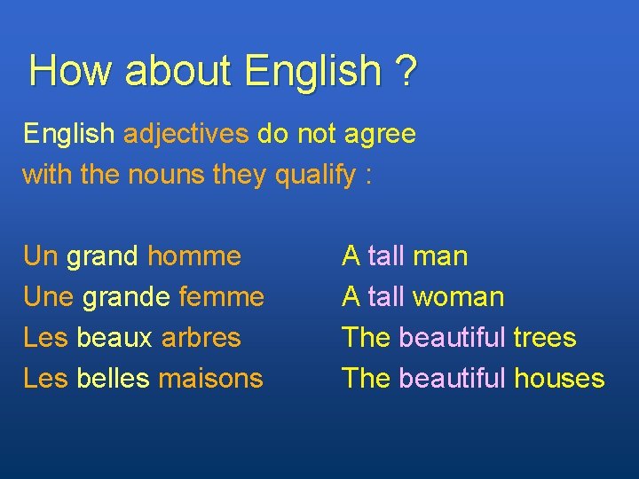 How about English ? English adjectives do not agree with the nouns they qualify