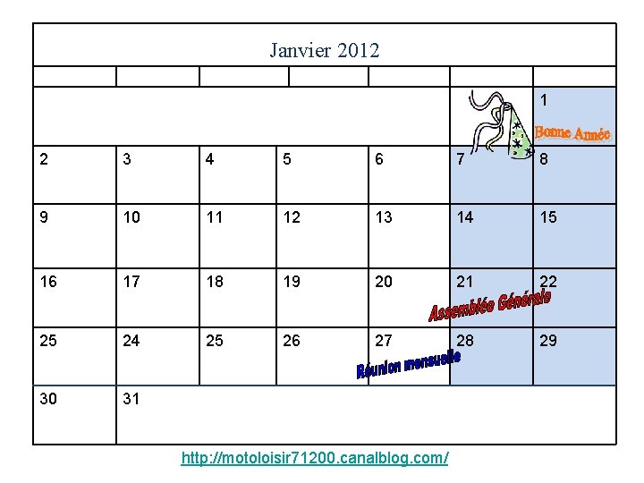 Janvier 2012 LUNDI MARDI MERCREDI JEUDI VENDREDI SAMEDI DIMANCHE 1 2 3 4 5