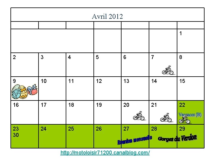 Avril 2012 LUNDI MARDI MERCREDI JEUDI VENDREDI SAMEDI DIMANCHE 1 2 3 4 5