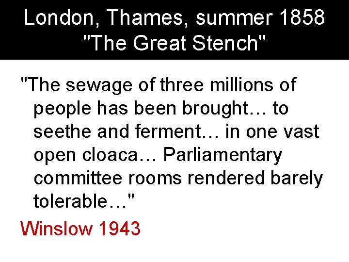 London, Thames, summer 1858 "The Great Stench" "The sewage of three millions of people