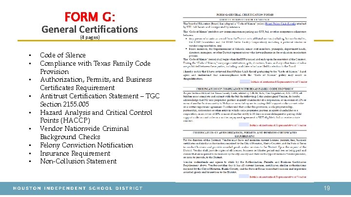 FORM G: General Certifications (4 pages) • • • Code of Silence Compliance with
