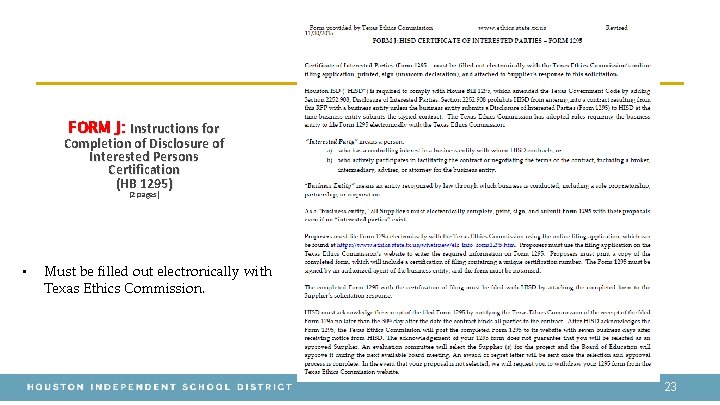 FORM J: Instructions for Completion of Disclosure of Interested Persons Certification (HB 1295) (2