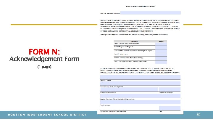 FORM N: Acknowledgement Form (1 page) 30 