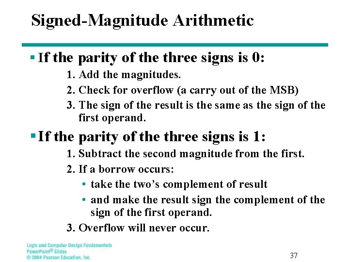 Signed-Magnitude Arithmetic § If the parity of the three signs is 0: 1. Add