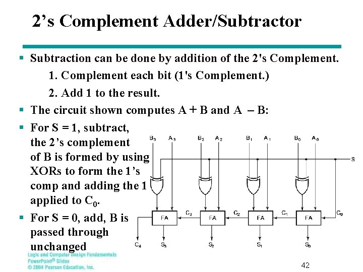 2’s Complement Adder/Subtractor § Subtraction can be done by addition of the 2's Complement.