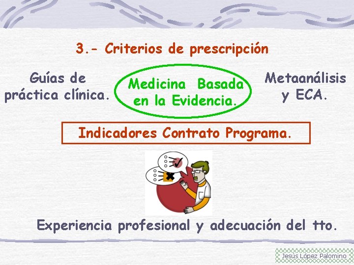 3. - Criterios de prescripción Guías de práctica clínica. Medicina Basada en la Evidencia.