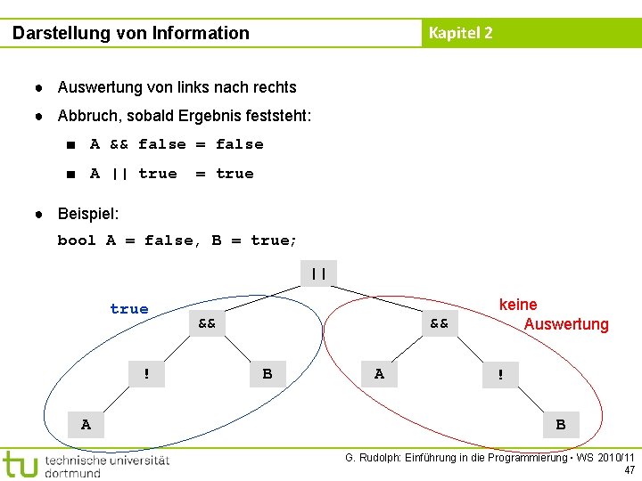 Kapitel 2 Darstellung von Information ● Auswertung von links nach rechts ● Abbruch, sobald