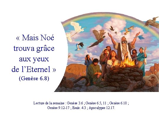  « Mais Noé trouva grâce aux yeux de l’Eternel » (Genèse 6. 8)