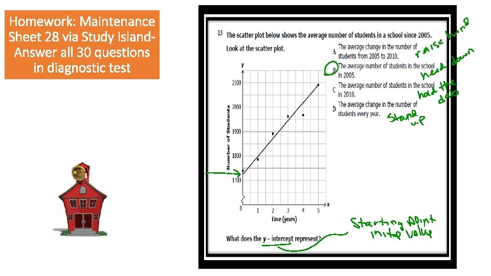 Homework: Maintenance Sheet 28 via Study Island. Answer all 30 questions in diagnostic test