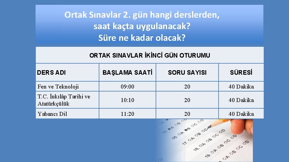 Ortak Sınavlar 2. gün hangi derslerden, saat kaçta uygulanacak? Süre ne kadar olacak? ORTAK