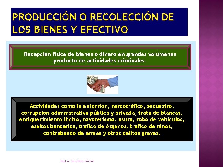 PRODUCCIÓN O RECOLECCIÓN DE LOS BIENES Y EFECTIVO Recepción física de bienes o dinero