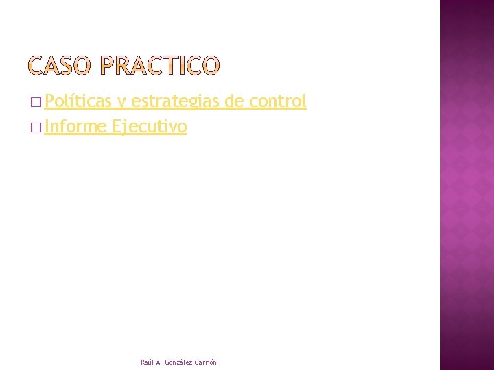 � Políticas y estrategias de control � Informe Ejecutivo Raúl A. González Carrión 