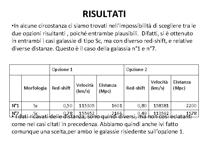 RISULTATI • In alcune circostanza ci siamo trovati nell'impossibilità di scegliere tra le due