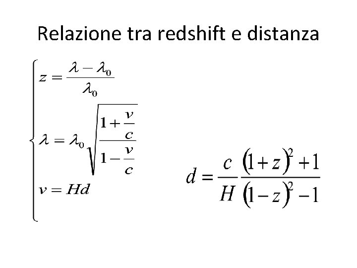 Relazione tra redshift e distanza 