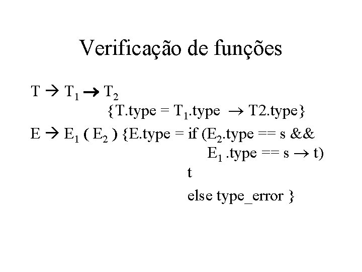 Verificação de funções T T 1 T 2 {T. type = T 1. type
