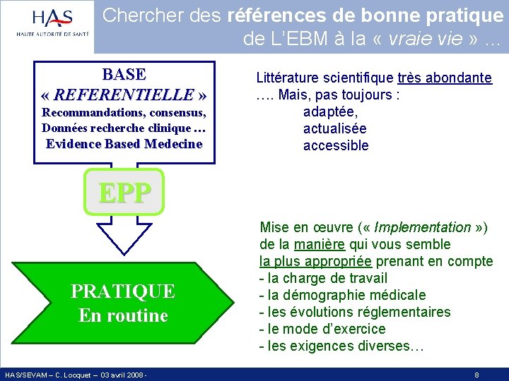 Chercher des références de bonne pratique de L’EBM à la « vraie vie »