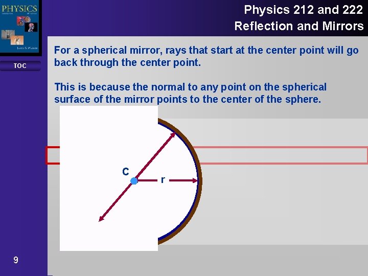 Physics 212 and 222 Reflection and Mirrors TOC For a spherical mirror, rays that