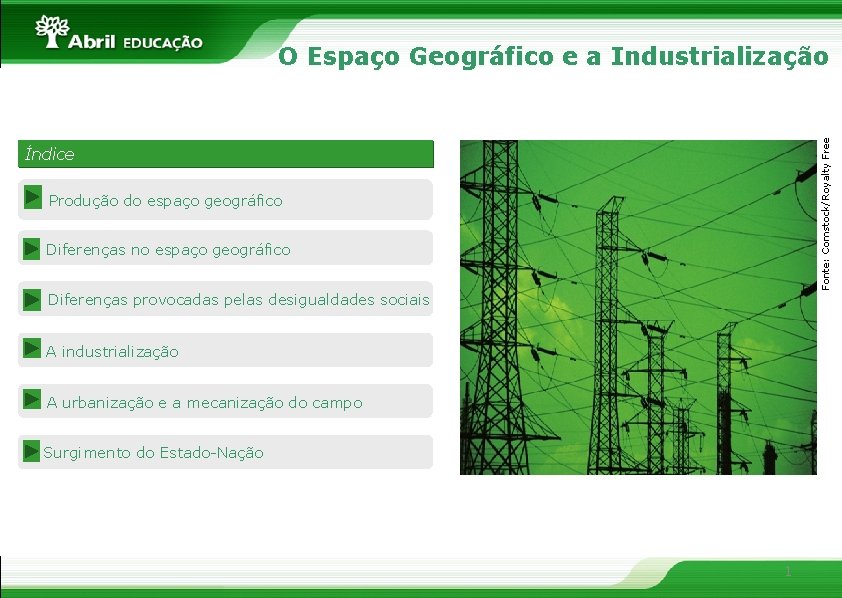 Fonte: Comstock/Royalty Free O Espaço Geográfico e a Industrialização Índice Produção do espaço geográfico