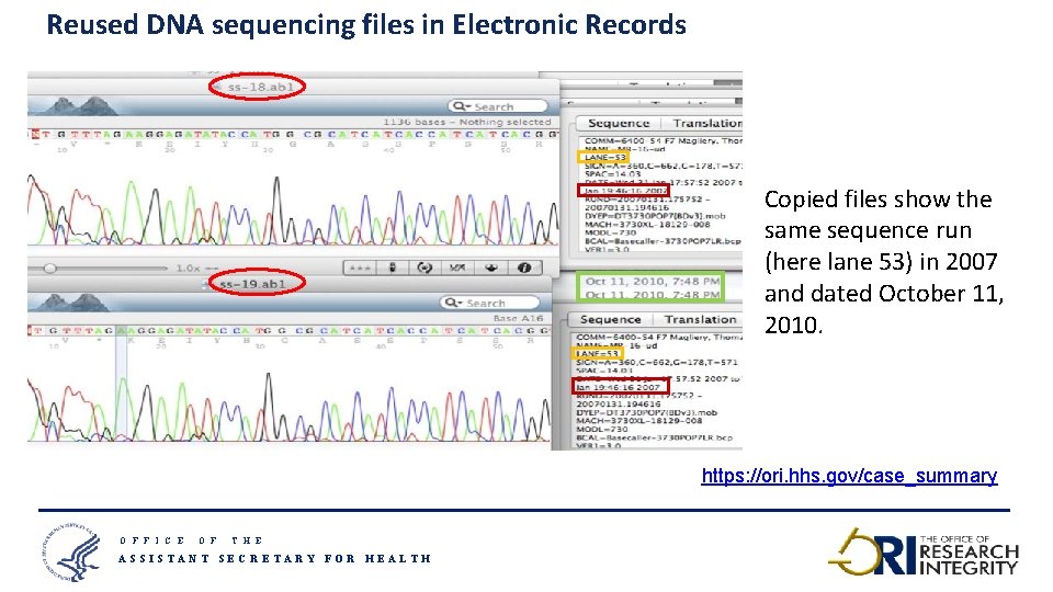 Reused DNA sequencing files in Electronic Records Copied files show the same sequence run