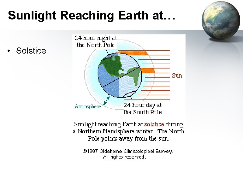 Sunlight Reaching Earth at… • Solstice 