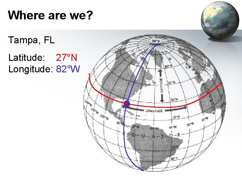 Where are we? Tampa, FL Latitude: 27°N Longitude: 82°W 