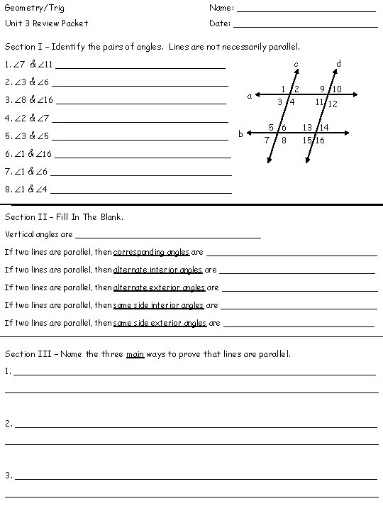 GeometryTrig Name Unit 3 Review Packet Date Section