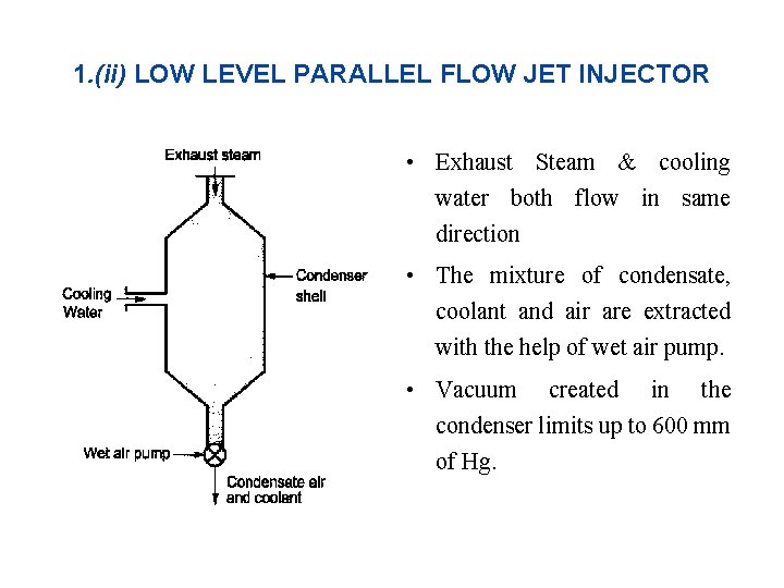 1. (ii) LOW LEVEL PARALLEL FLOW JET INJECTOR • Exhaust Steam & cooling water