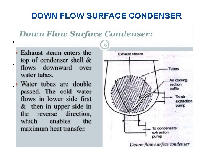 DOWN FLOW SURFACE CONDENSER • This condenser employs two separate pumps for the extraction
