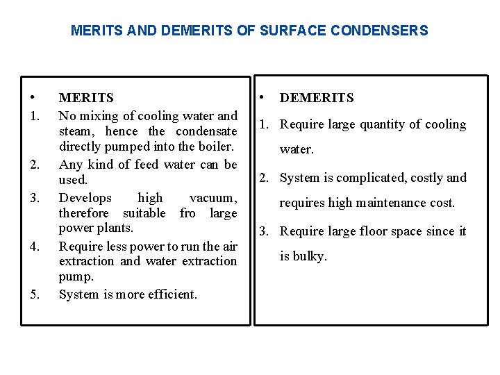 MERITS AND DEMERITS OF SURFACE CONDENSERS • 1. 2. 3. 4. 5. MERITS No