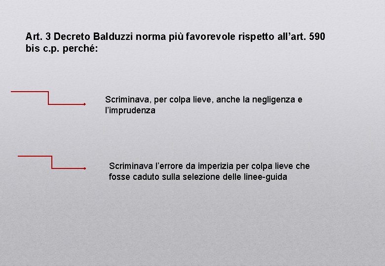 Art. 3 Decreto Balduzzi norma più favorevole rispetto all’art. 590 bis c. p. perché: