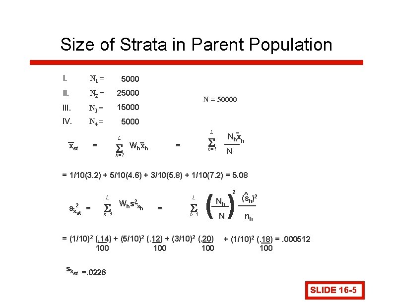 Size of Strata in Parent Population I. N 1 = 5000 II. N 2
