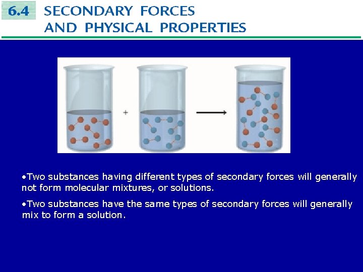  • Two substances having different types of secondary forces will generally not form