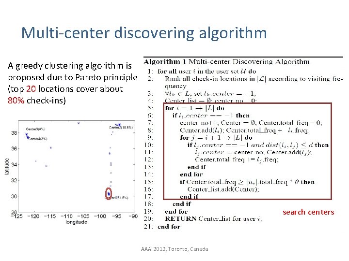 Multi-center discovering algorithm A greedy clustering algorithm is proposed due to Pareto principle (top