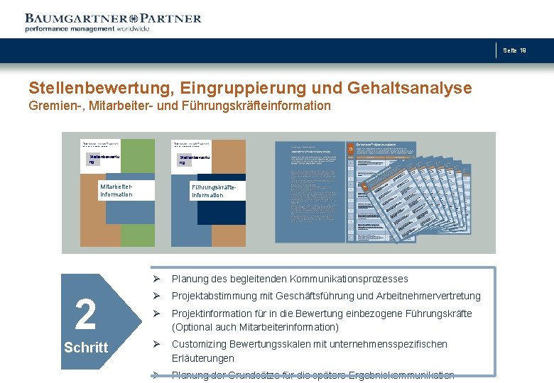 Seite 19 Stellenbewertung, Eingruppierung und Gehaltsanalyse Gremien-, Mitarbeiter- und Führungskräfteinformation performance management worldwide Stellenbewertu