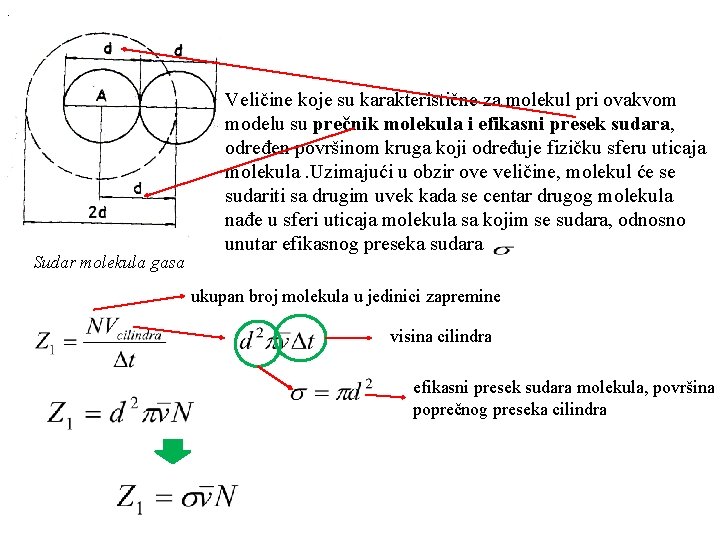 . Sudar molekula gasa Veličine koje su karakteristične za molekul pri ovakvom modelu su