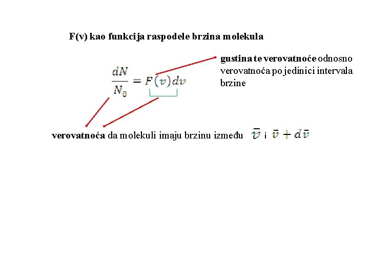 F(v) kao funkcija raspodele brzina molekula gustina te verovatnoće odnosno verovatnoća po jedinici intervala
