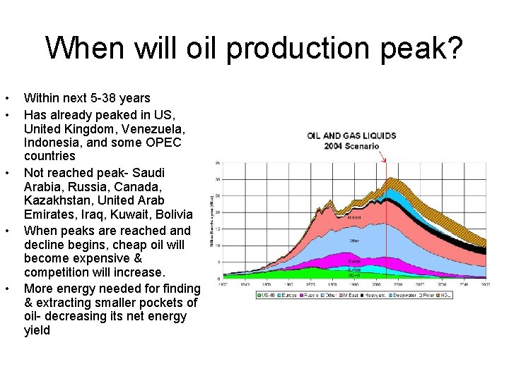 When will oil production peak? • • • Within next 5 -38 years Has