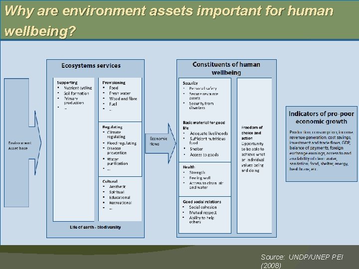 Why are environment assets important for human wellbeing? Source: UNDP/UNEP PEI (2008) 