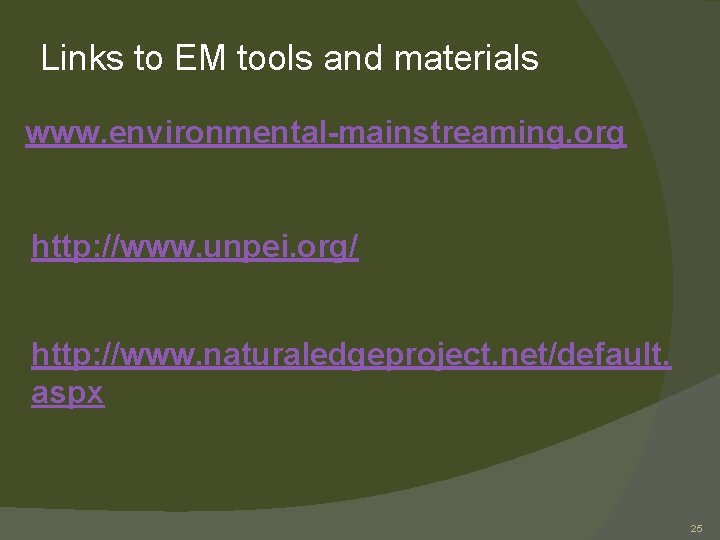 Links to EM tools and materials www. environmental-mainstreaming. org http: //www. unpei. org/ http: