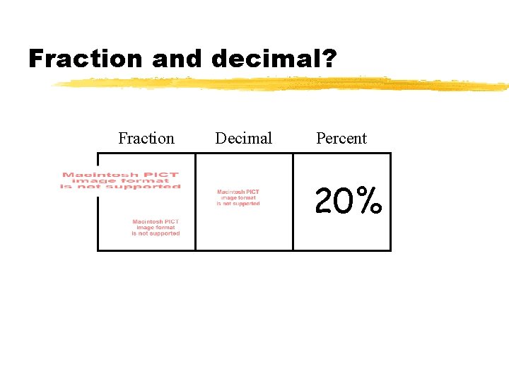 Fraction and decimal? Fraction Decimal Percent 20% 