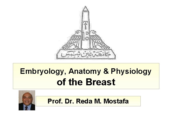 Embryology, Anatomy & Physiology of the Breast Prof. Dr. Reda M. Mostafa 