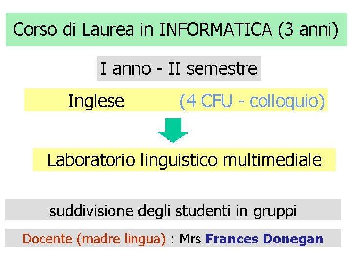 Corso di Laurea in INFORMATICA (3 anni) I anno - II semestre Inglese (4