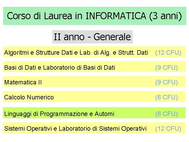 Corso di Laurea in INFORMATICA (3 anni) II anno - Generale Algoritmi e Strutture