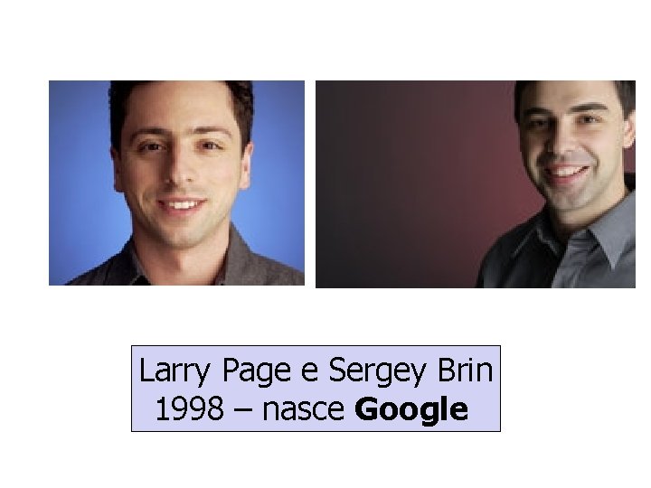 Larry Page e Sergey Brin 1998 – nasce Google 